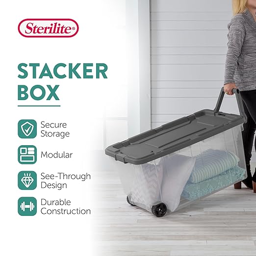 Sterilite 8-Pack Modular Stacker Box, Durable Clear Plastic Storage Bins - Image 3