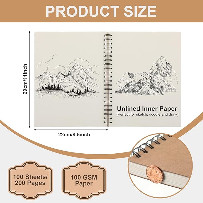 PerKoop 1 Pcs 8.5"x11" Spiral Sketch Pad A4 Large 100 Sheet Blank Notebook - Image 2