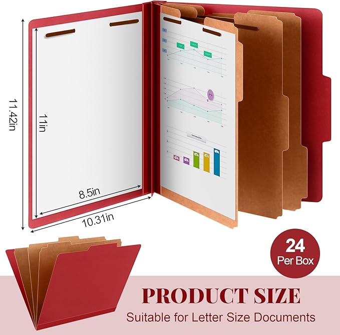 Skyygemm 24 Pcs Classification Folders Letter Size, 3 Divider Pressboard File - Image 2