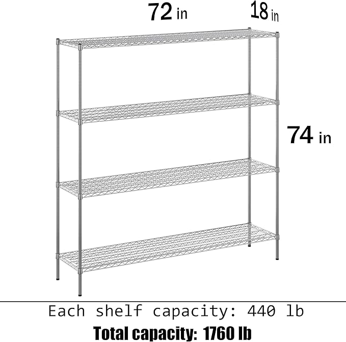 Regal Altair 18" Deep x 72" Wide x 74" Height Wire Shelving Kit | 4-Tier | NSF - Image 3