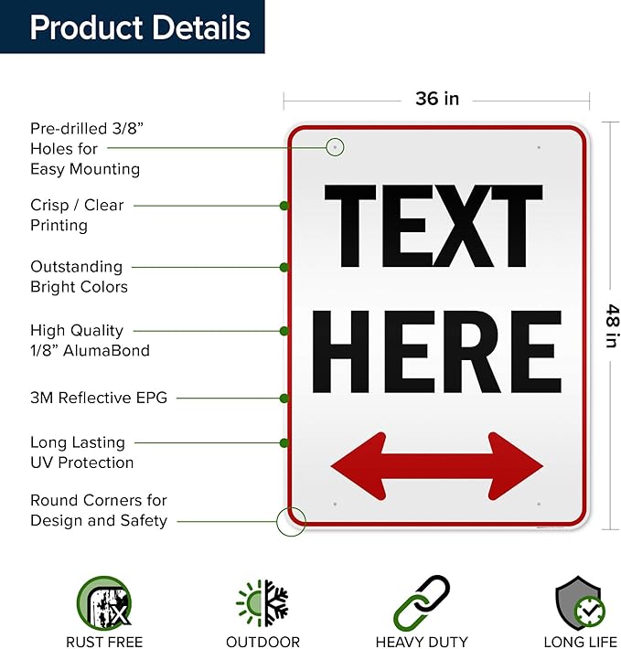 Custom Arrow, Custom Directional Sign, Two Way Arrow, 36x48 Inches, Reflective - Image 6