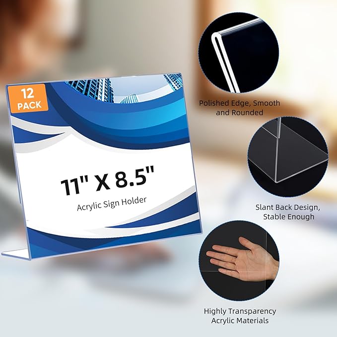 12 Pack L Shape Slanted Back 11x8.5 Plastic Sign Holders - Image 5