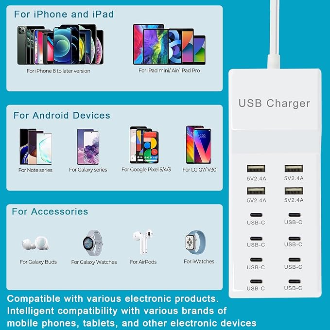 USB Charger, 12-Port Charging Station Compatible - Image 4