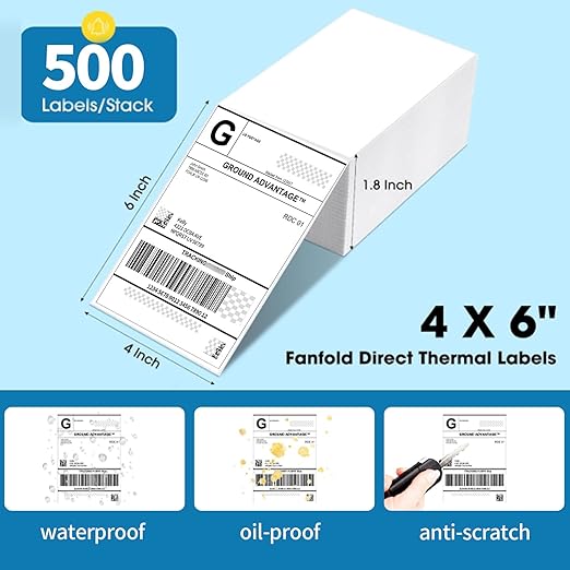 4"×6" Direct Thermal Shipping Label, Fanfold Thermal Label 500 Packs Per Stack - Image 2