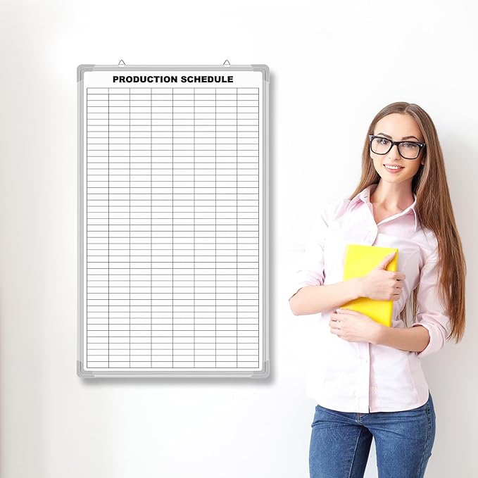 Lined Whiteboard Blank Grid Aluminum Frame Dry Erase Board Reusable Wall - Image 2