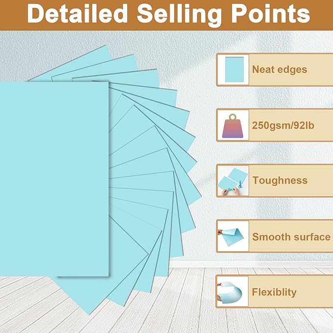 Silunkia 120 Sheets Light Blue Cardstock 8.5 x 11 Craft Paper, 250gsm/92lb - Image 3