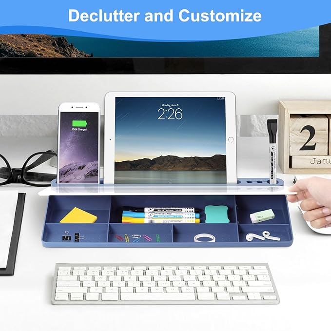 Glass Desktop Whiteboard with Storage, Desk White Board with Computer Keyboard - Image 4