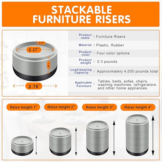 Furniture Risers Bed Risers Heavy Duty 1 inch, 2 inch, 3 inch, 4 inch Round - Image 5