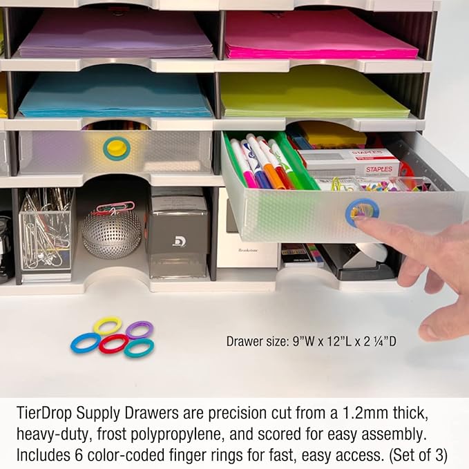 Desktop Organizer 6 Letter Tray Sorter Plus Riser Storage Base & 3 Supply - Image 6