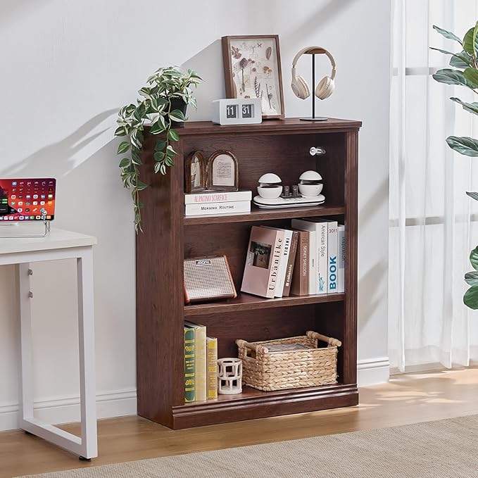 RWYHG 43" Walnut Tall Bookshelf Set of 4, 3-Tier Thick Wooden Book Shelf - Image 9