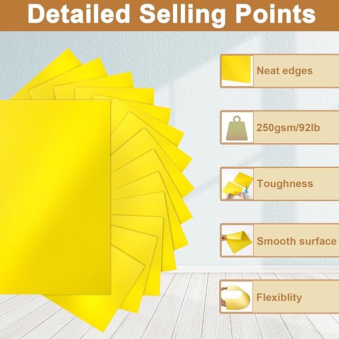 Silunkia 28 Sheets Shimmer Yellow Cardstock 8.5 x 11 Craft Paper, 250gsm/92lb - Image 3