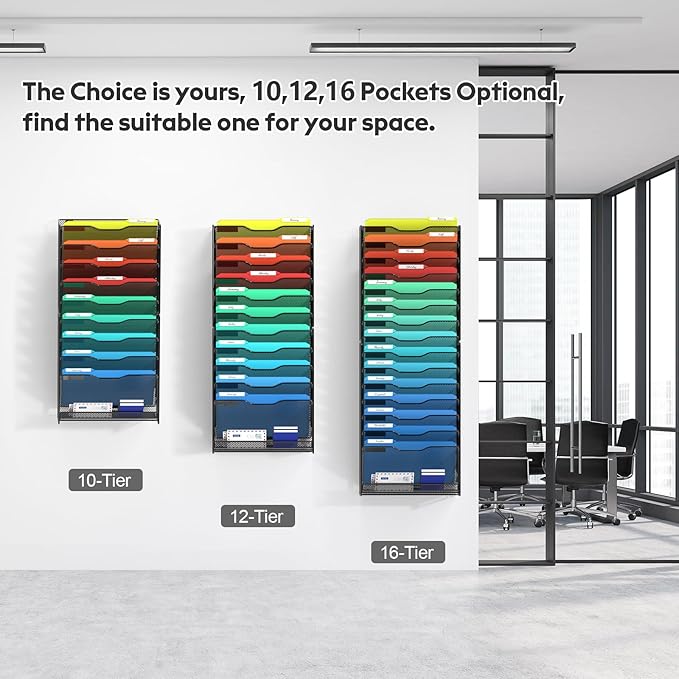 samstar 12 Tier Wall File Organizer, Hanging Wall Mount File Holder Paper - Image 5