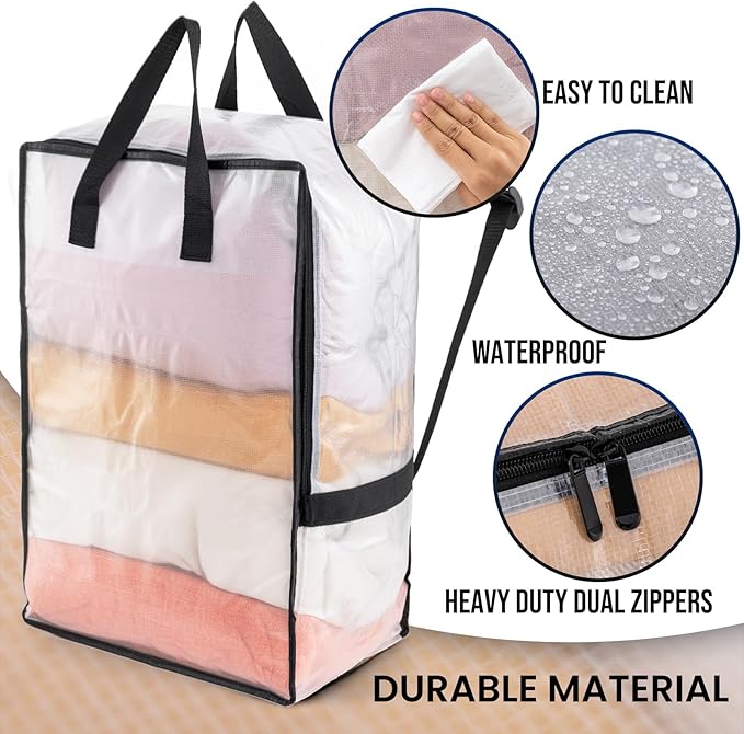 TAILI 2 Pack Clear Moving Bags w/Adjustable Backpack Straps, Moving Supplies - Image 7