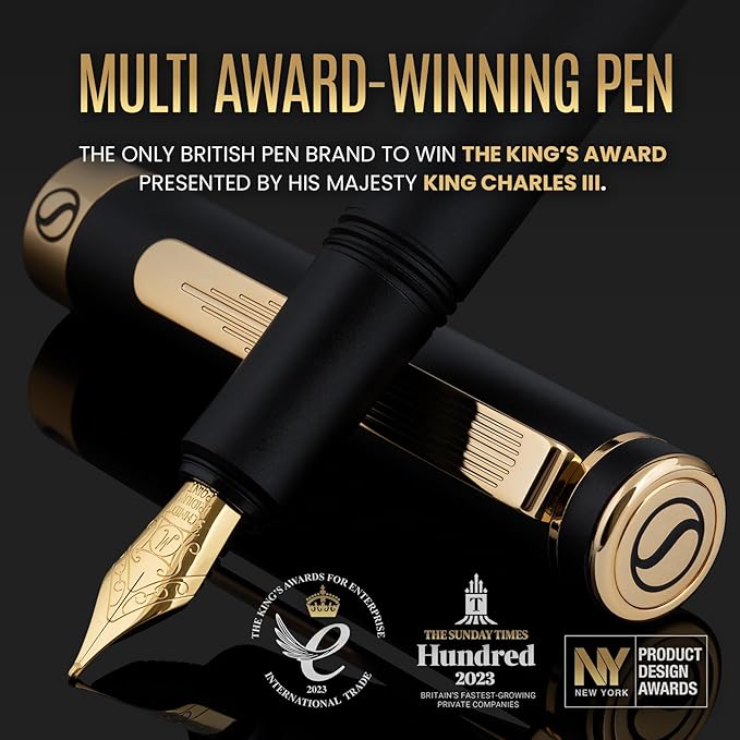 Scriveiner Luxury EDC Fountain Pen, Stunning Luxury Black Pocket Pen, Real Gold - Image 2