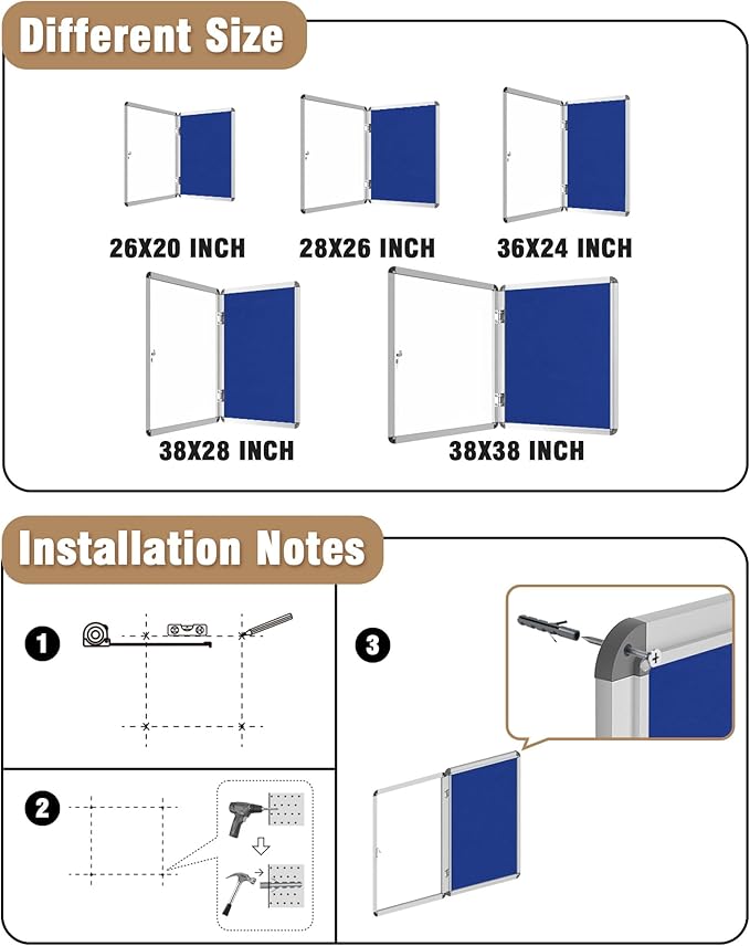 Mifuro 38"x28" Enclosed Bulletin Board, Lockable Weather-Resistant Aluminum - Image 4
