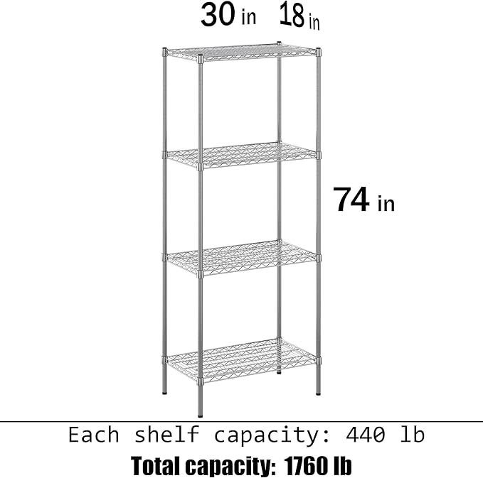 Regal Altair 18" Deep x 30" Wide x 74" Height Wire Shelving Kit | 4-Tier | NSF - Image 3