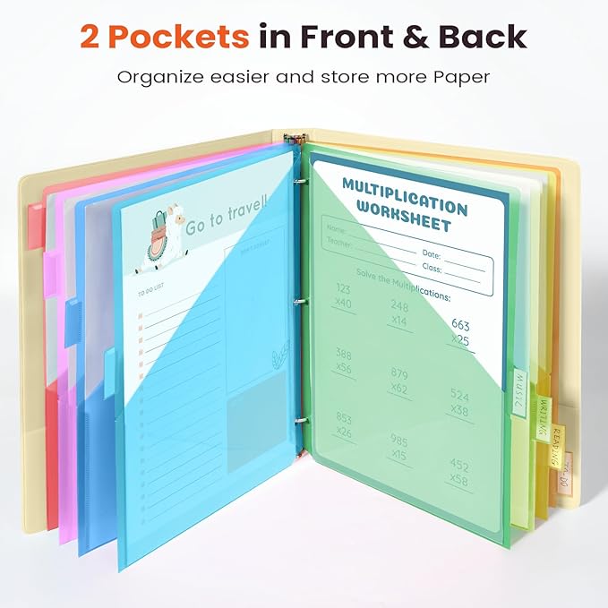 Sooez 24 Count Dividers with Pockets, 8 Tabs Binder Dividers - Image 4