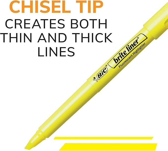 BIC Brite Liner Highlighters, Chisel Tip, 12-Count Pack of Yellow Highlighters - Image 2