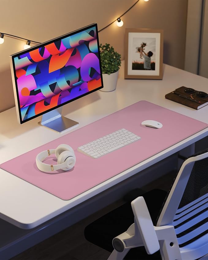 Pink Desk Mat, PU Leather Desk pad Large Mouse Pad, Non-Slip Desk Pad, - Image 6