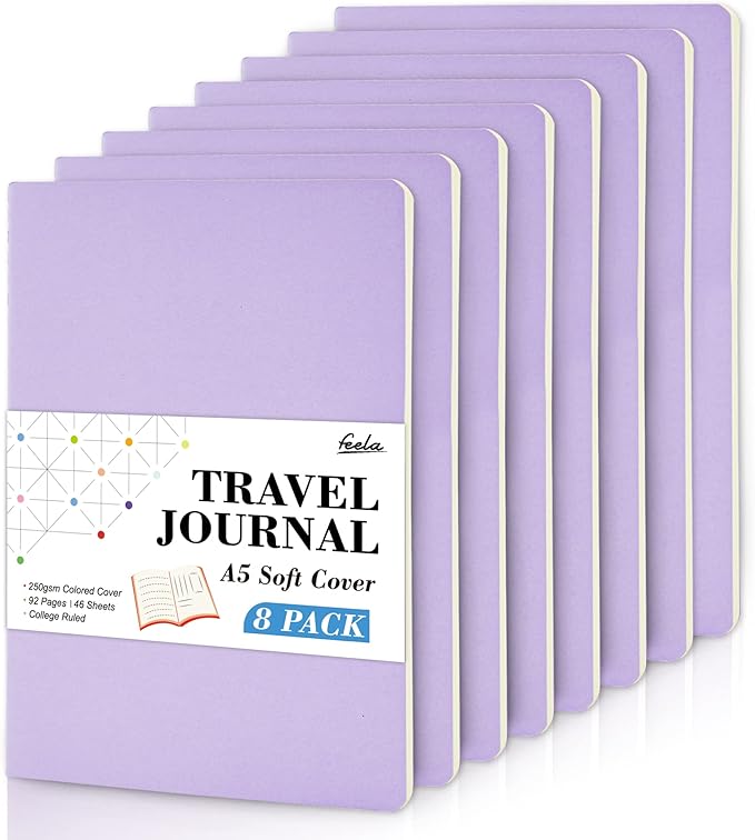 feela 8 Pack Soft Cover Journal Bulk, Notebooks College Ruled by feela