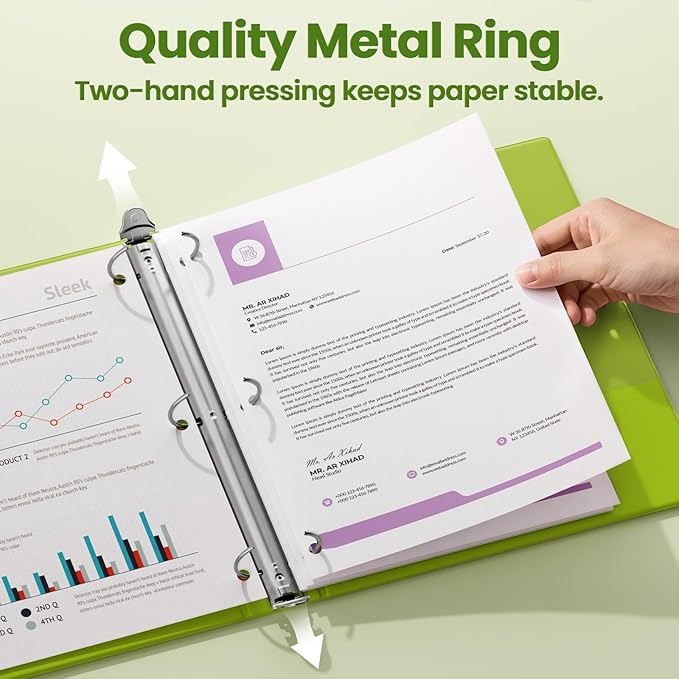 SUNEE 3 Ring Binder 1 Inch 1 Pack, Tender Green - Image 2