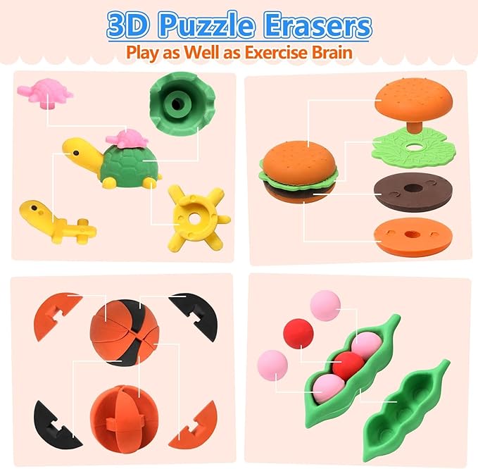 HINZER 100 Pack Animal Erasers for Kids Bulk Pull Apart 3D Puzzle Erasers - Image 8