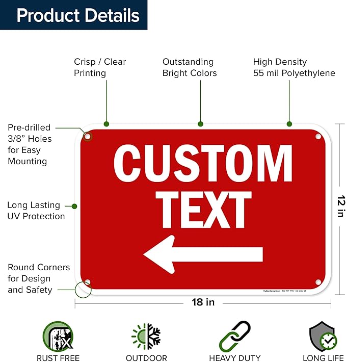 Custom Arrow, Custom Directional Sign, Left Arrow, 12x18 Inches, 55 mil thick - Image 6