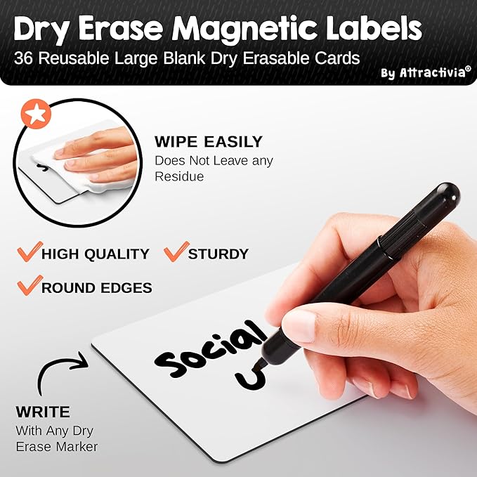 Attractivia Dry Erase Magnetic Labels 5.6 x 3.7 in, Dry Erase Magnets, - Image 2
