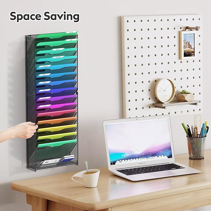 samstar 16 Tier Wall File Organizer Hanging Wall File Holder Wall Mount Paper - Image 5