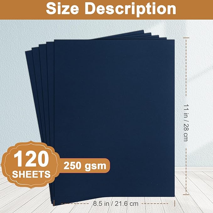 Silunkia 120 Sheets Navy Blue Cardstock 8.5 x 11 Craft Paper, 92lb Dark Blue - Image 2