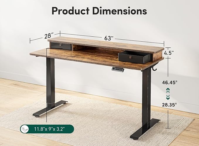 FEZIBO 63 x 28 Inch Deeper Height Adjustable Electric Standing Desk - Image 3