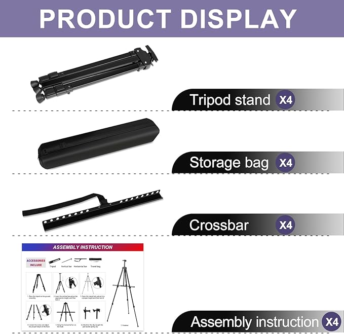 AROIC 4 Pack Painting Display Easel Stand Portable Adjustable Metal Tripod - Image 2