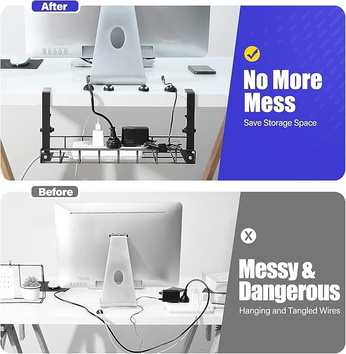 Under Desk Cable Management Tray, Xpatee Upgraded Wire Management No Drill No - Image 3