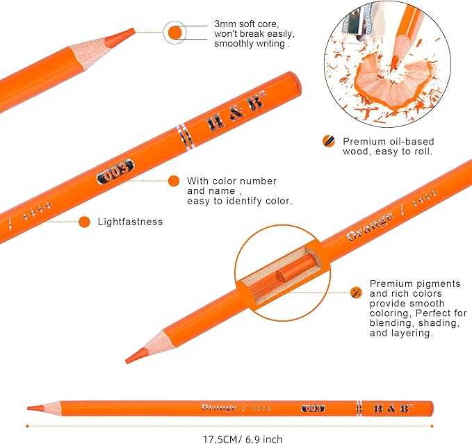 H & B 72 Colored Pencils Set, Art Pencil Kit - Image 3