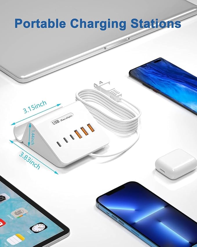 VHBW USB C Charger Block, 6 Port 3A and 3C Multiple USB Charging Station - Image 6