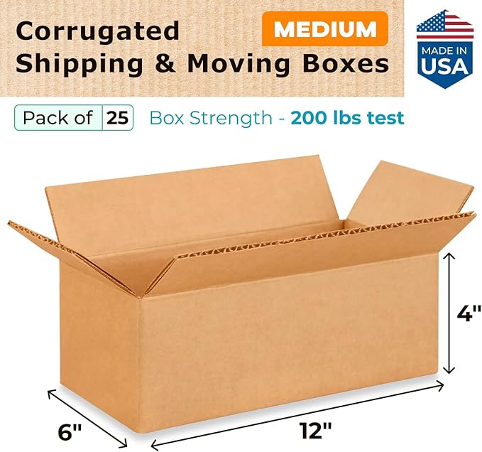 Medium Moving & Shipping Boxes 12"L x 6"W x 4"H - Image 2