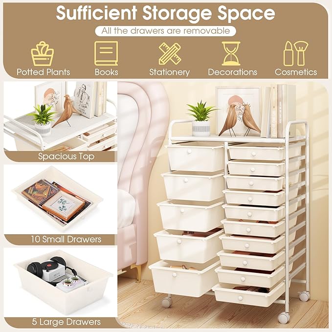 DORTALA 15-Drawer Rolling Storage Cart - Image 5