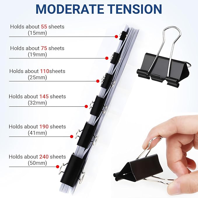 72 PCS Medium Binder Clips – 1.6Inch Heavy Duty Black Metal Paper Clamps - Image 5
