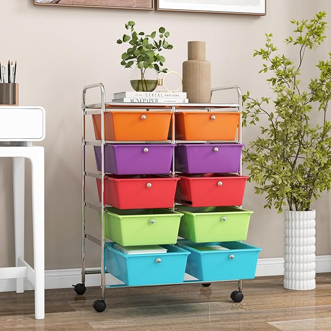 GOFLAME 10-Drawer Rolling Storage Cart, Art Craft Storage Organizer on Wheels - Image 8