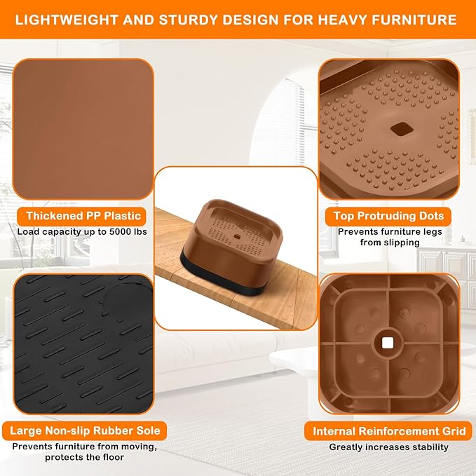 shouwuhho 8 Pack Furniture Risers Adjustable Bed Risers Heavy Duty Lifts Height - Image 3