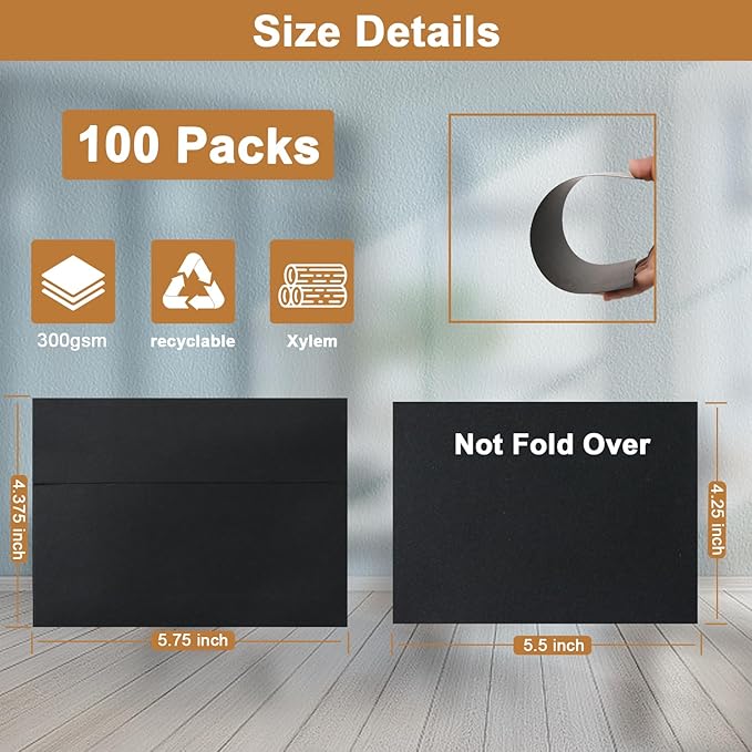 Silunkia 100 Packs Black Blank Cards and Envelopes 4.25 x 5.5 Heavyweight - Image 2