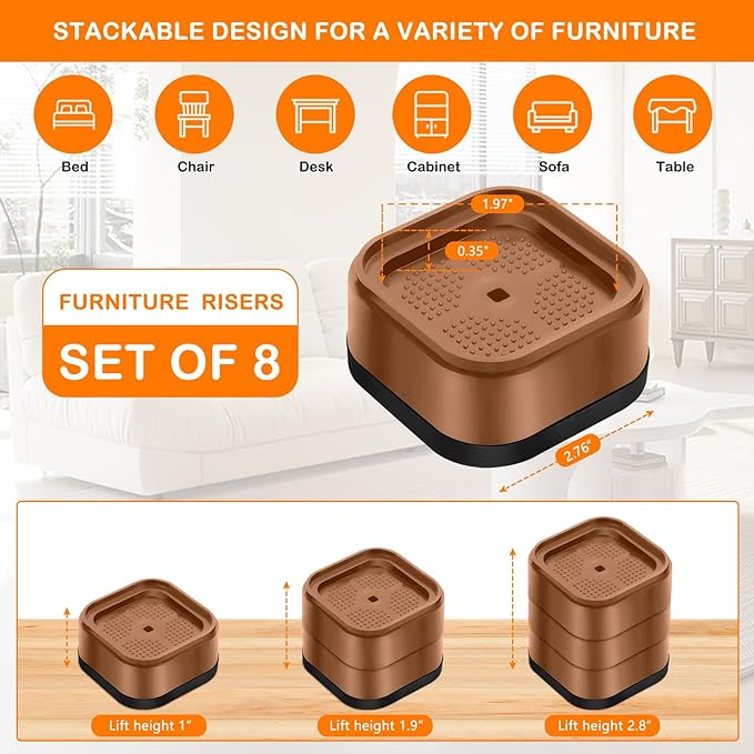 shouwuhho 8 Pack Furniture Risers Adjustable Bed Risers Heavy Duty Lifts Height - Image 2