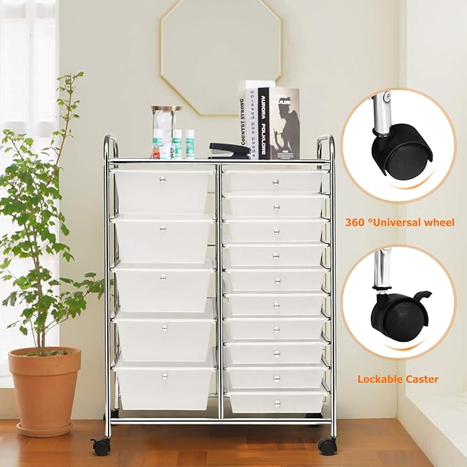GLACER 15 Drawers Rolling Cart, Storage Cart - Image 4