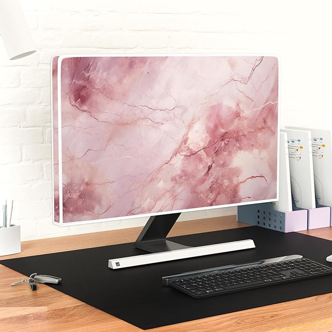 Baocicco Fashion Pink Marble Computer Monitor Dust Cover 22, 25 Inch Full Body - Image 4