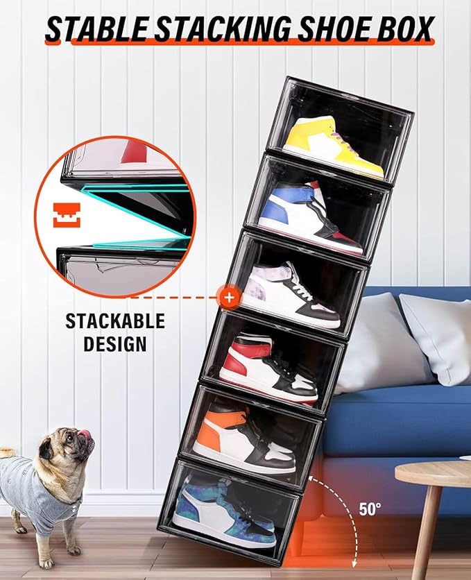 KDOR Clear Shoe Boxes Stackable, 3 Pack Shoe Storage Box - Image 5