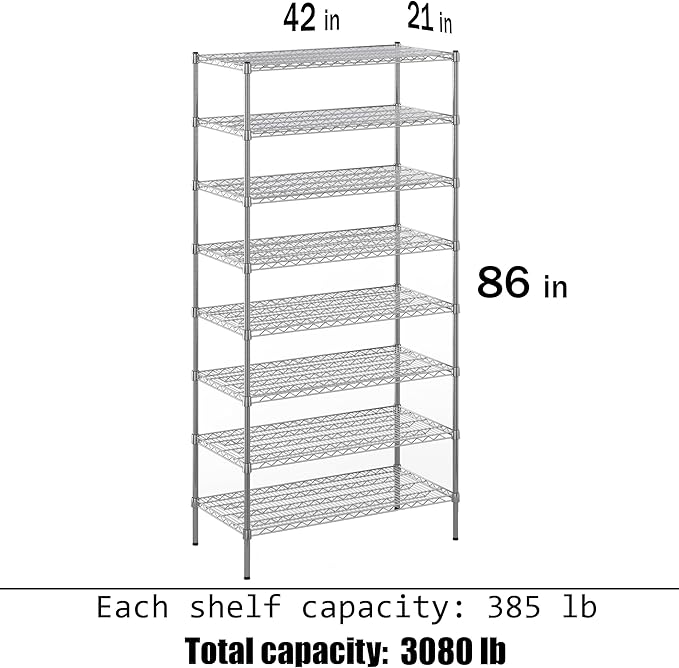 Regal Altair 21" Deep x 42" Wide x 86" Height Wire Shelving Kit | 8-Tier | NSF - Image 3