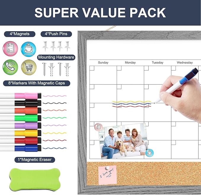 Calendar Whiteboard for Wall, 18x24 Inches Dry Erase Calendar Cork Board Combo - Image 5