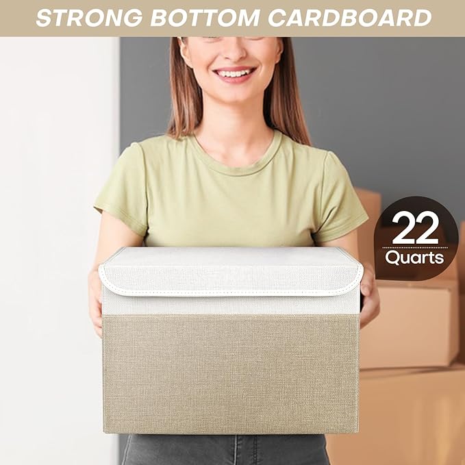 Bagnizer Large 22 Quart Linen Fabric Foldable Storage Bin Cube Organizer Basket - Image 6