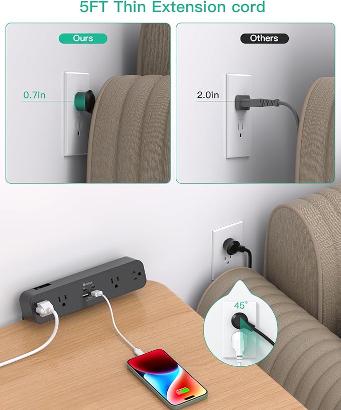 PD40W Desk Clamp Power Strip, Desktop Mount Surge Protector, Fast Charging - Image 6