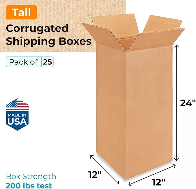 Tall Moving & Shipping Boxes 12"L x 12"W x 24"H - Image 2